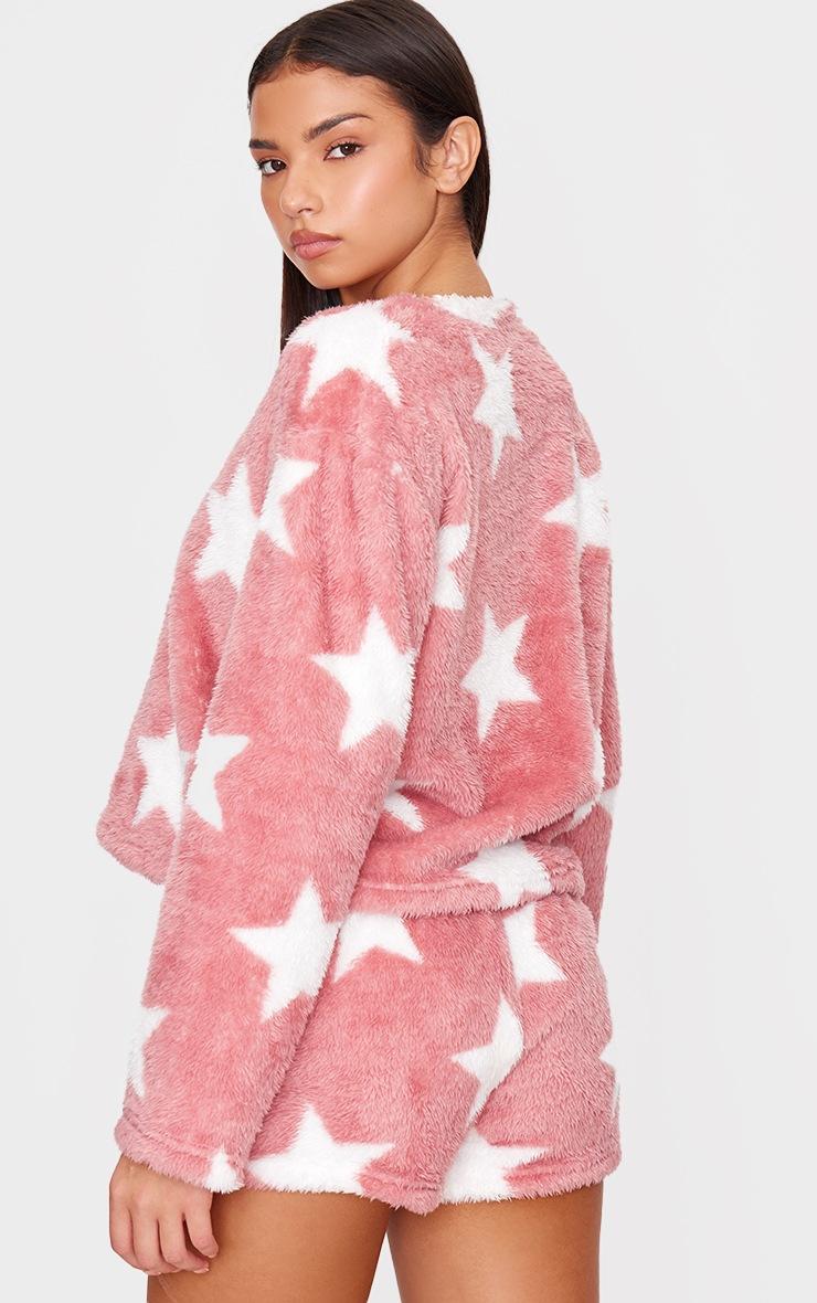 Pretty Little Thing Pink Star Print Fleece Long Sleeve Pj Top