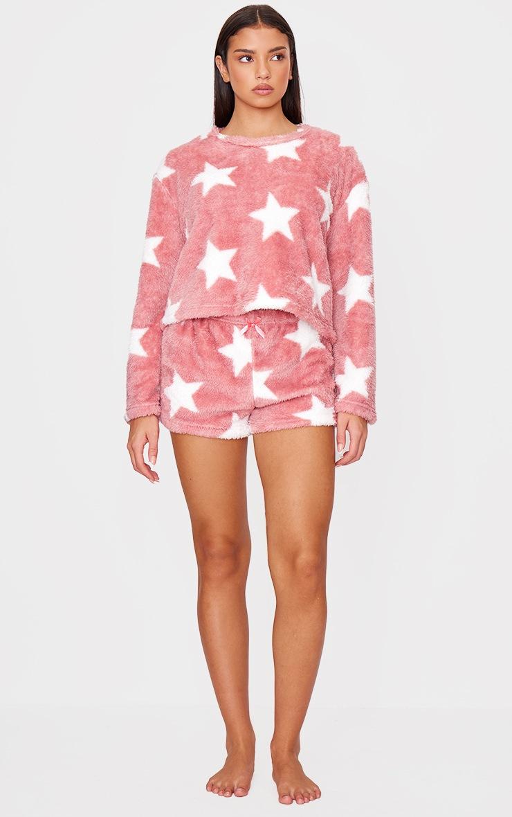 Pretty Little Thing Pink Star Print Fleece Long Sleeve Pj Top