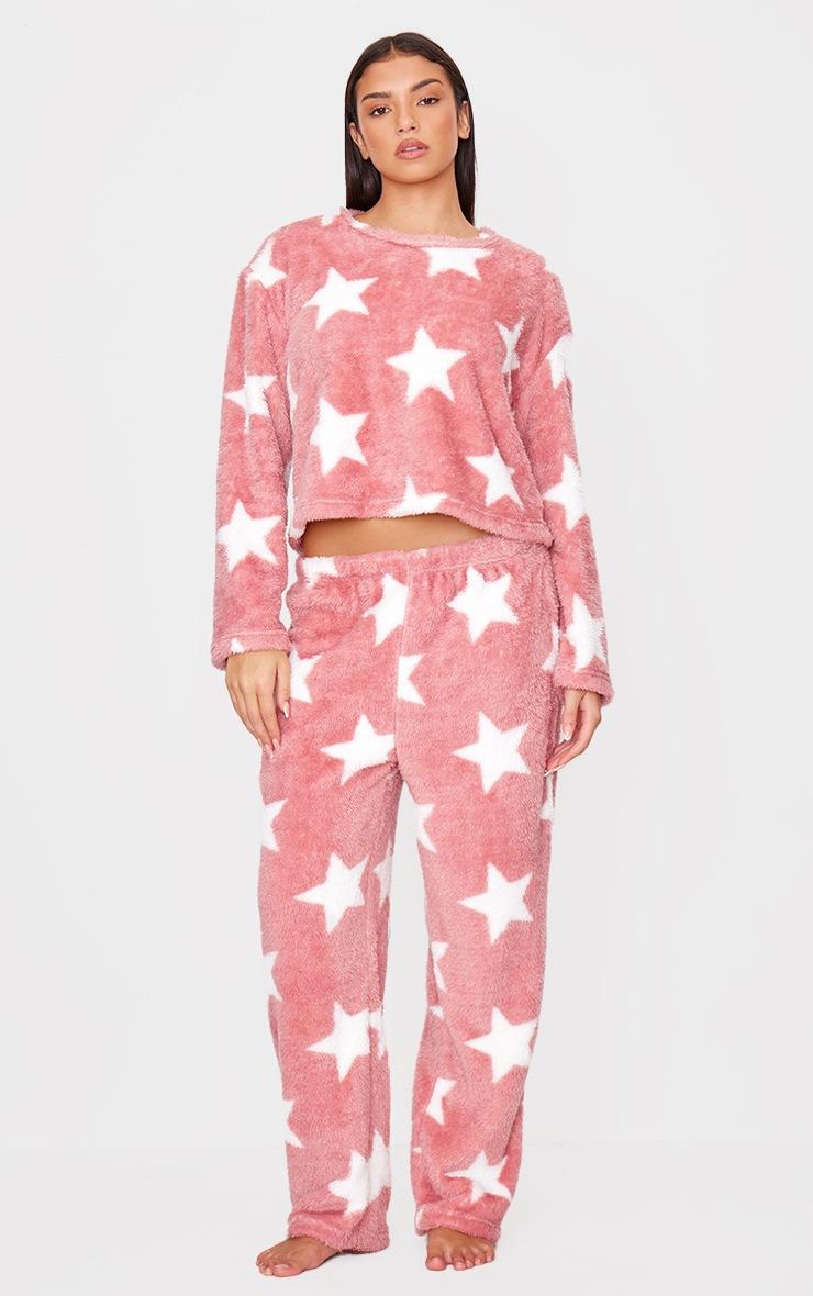 Pretty Little Thing Pink Star Print Fleece Pj Pants