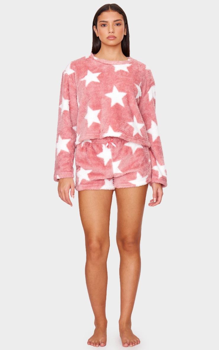 Pretty Little Thing Pink Star Print Fleece Pj Shorts
