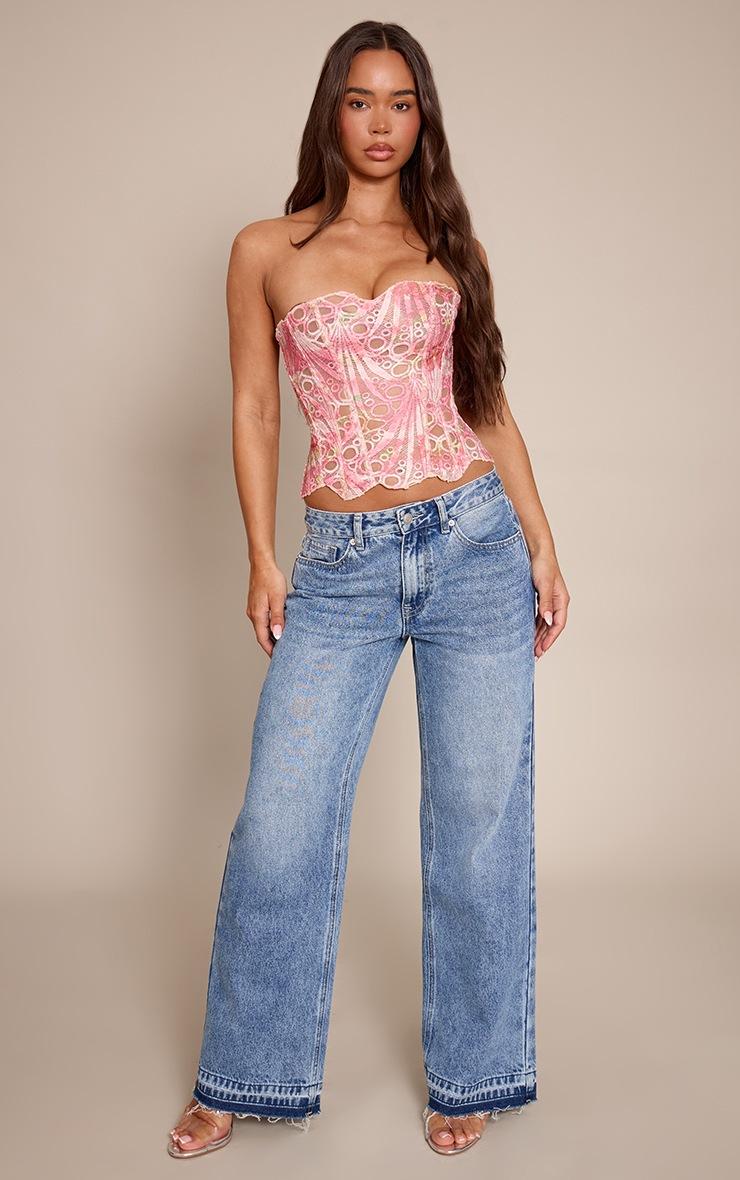 Pretty Little Thing Pink Textured Sheer Floral Lace Corset