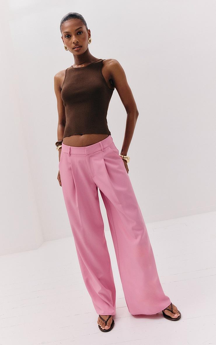 Pretty Little Thing Pink Woven Double Pleat Wide Leg Pant