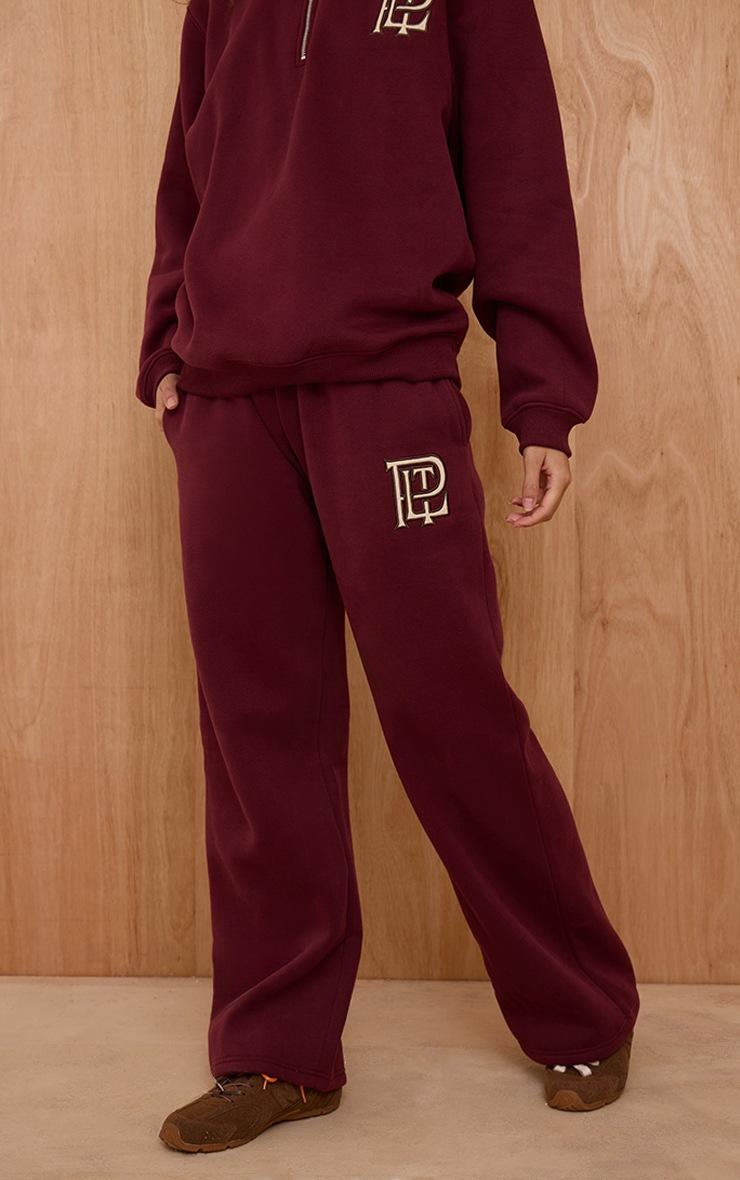 Pretty Little Thing PLT Burgundy Cotton Fleece Straight Leg Sweatpants