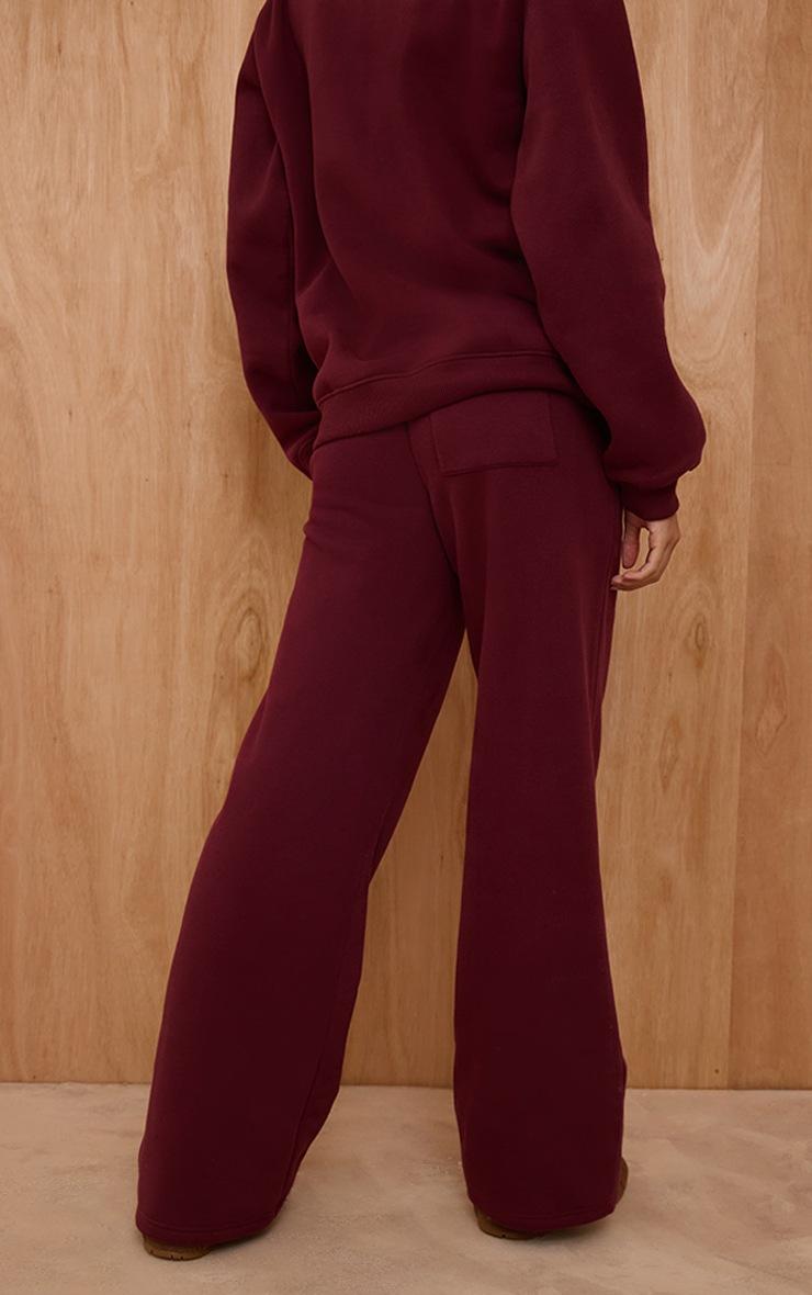 Pretty Little Thing PLT Burgundy Cotton Fleece Straight Leg Sweatpants