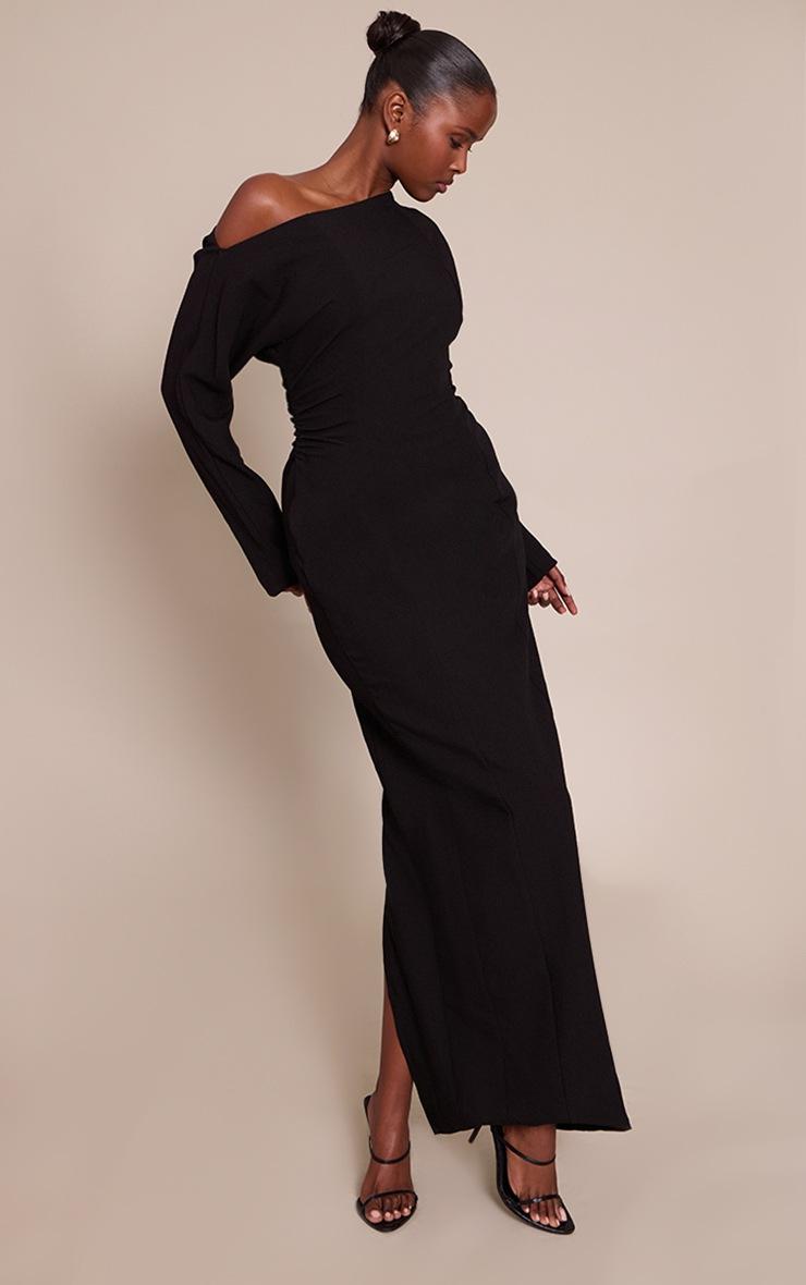 Pretty Little Thing PLT Label Black Asymmetric Batwing Sleeved Cinched Waist Maxi Dress