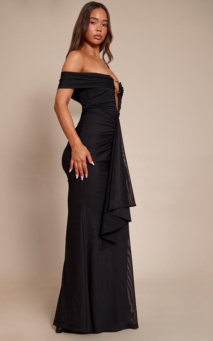 Pretty Little Thing PLT Label Black Mesh Trim Detail Fishtail Maxi Dress