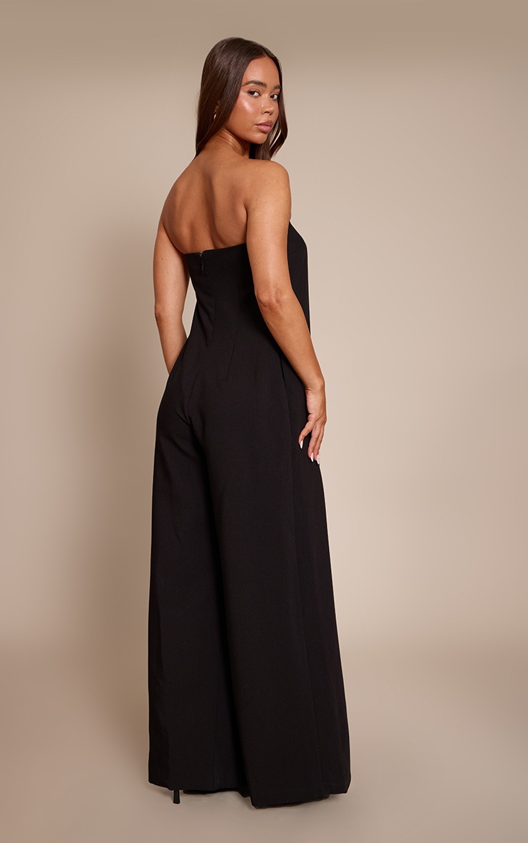 Pretty Little Thing PLT Label Black Pleat Detail Bandeau Wide Leg Jumpsuit