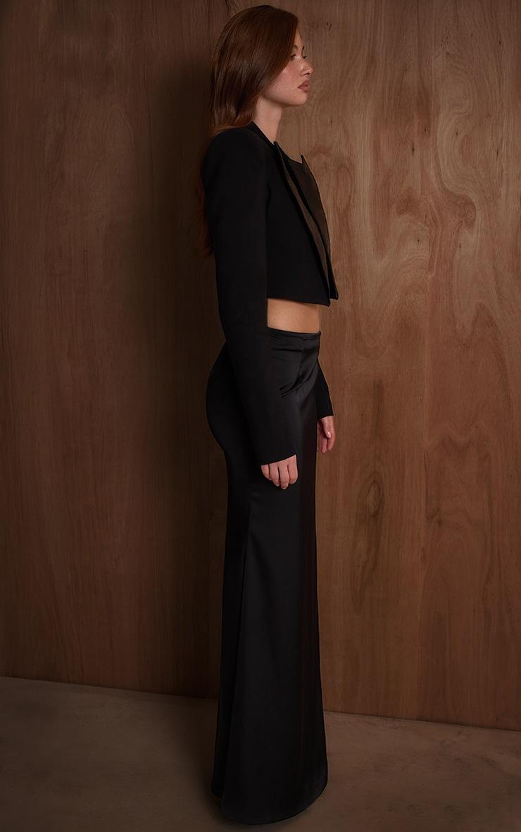 Pretty Little Thing PLT Label Black Satin Fishtail Maxi Skirt
