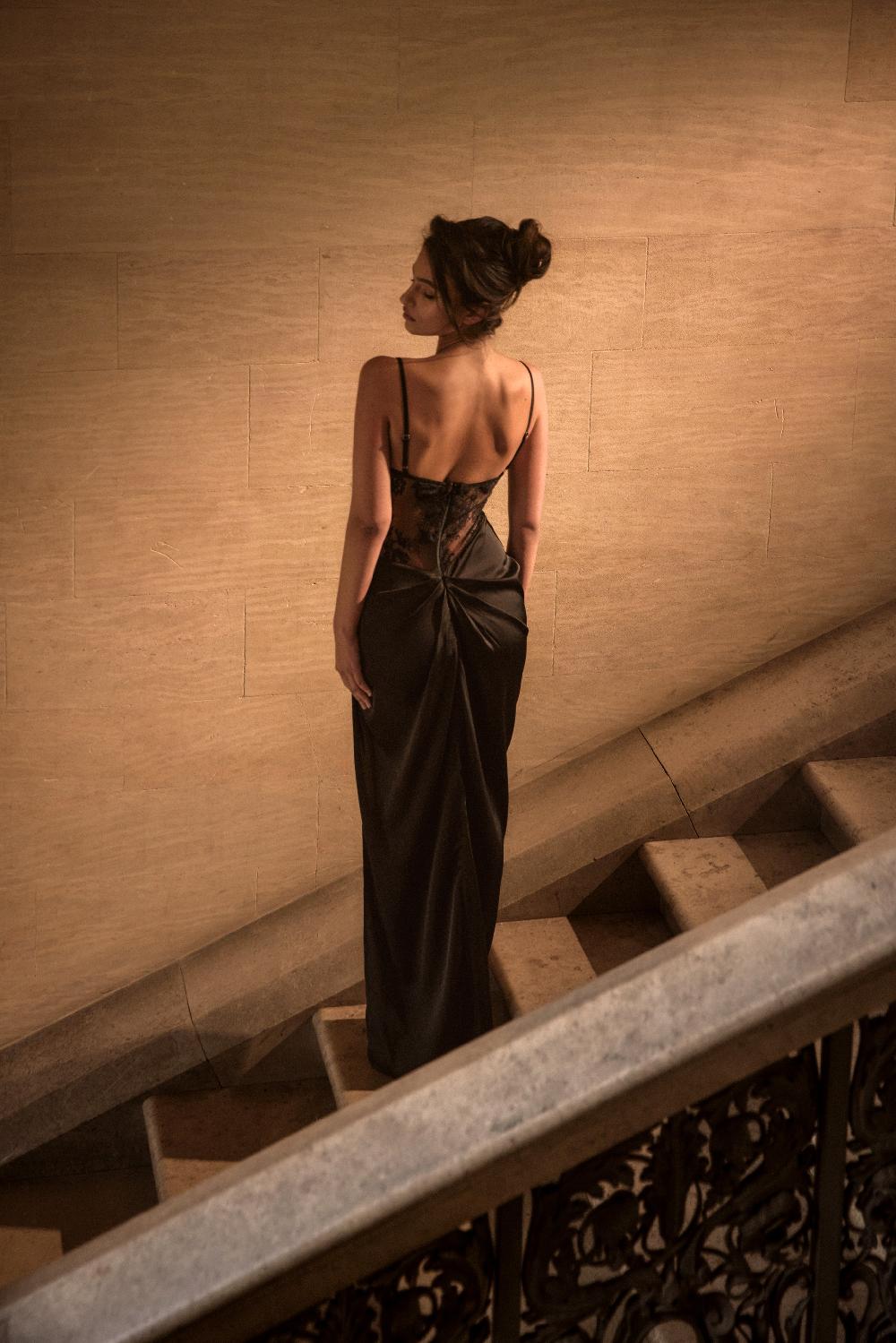 Pretty Little Thing PLT Label Black Satin Panel Lace Bodice Strappy Maxi Dress