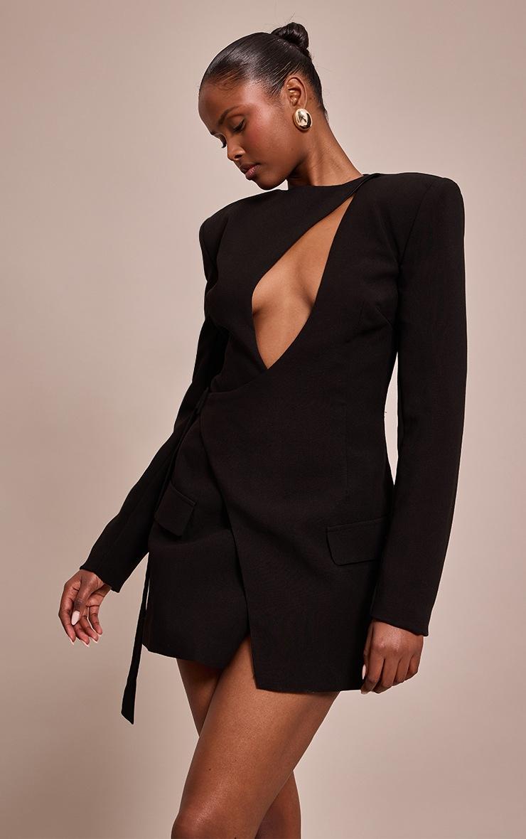 Pretty Little Thing PLT Label Black Tailored Asymmetrical Cut Out Blazer Dress