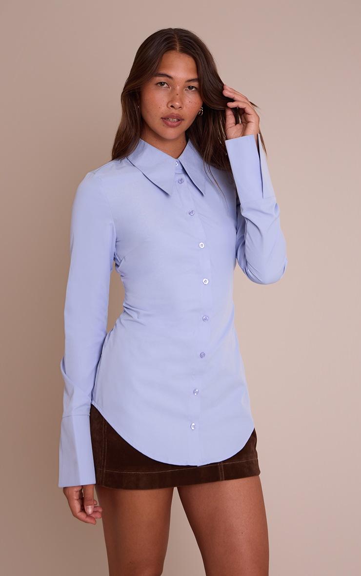 Pretty Little Thing PLT Label Blue Oversized Collar Button Down Fitted Shirt