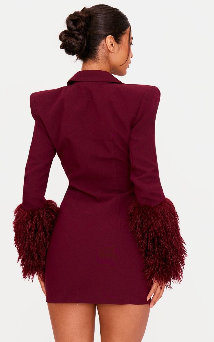 Pretty Little Thing PLT Label Burgundy Faux Shearling Cuff Tailored Blazer Dress