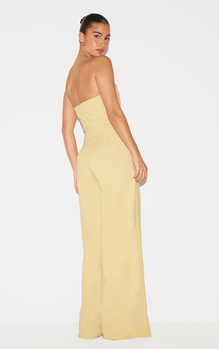 Pretty Little Thing PLT Label Chartreuse Corset Bust Detail Wide Leg Tailored Jumpsuit