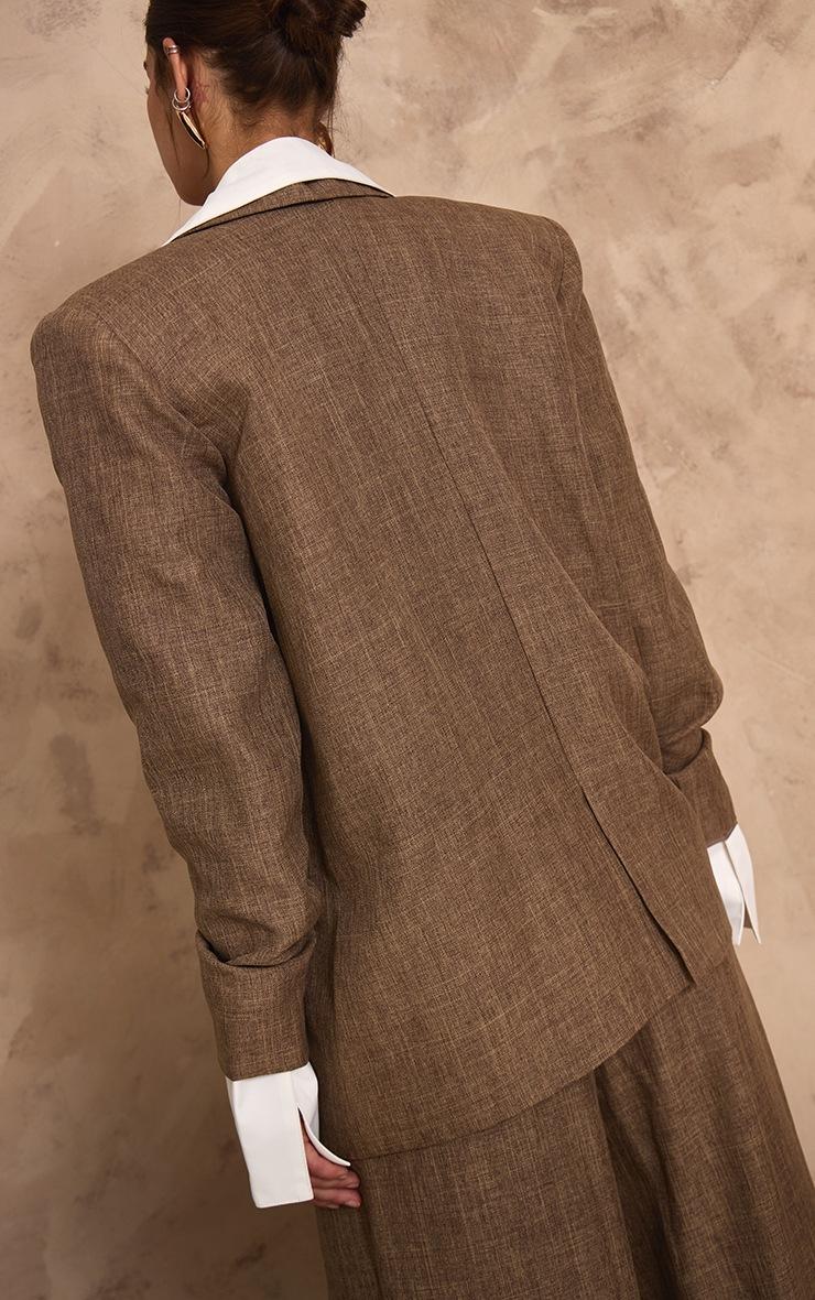 Pretty Little Thing PLT Label Chocolate Brown Textured Double Breasted Blazer