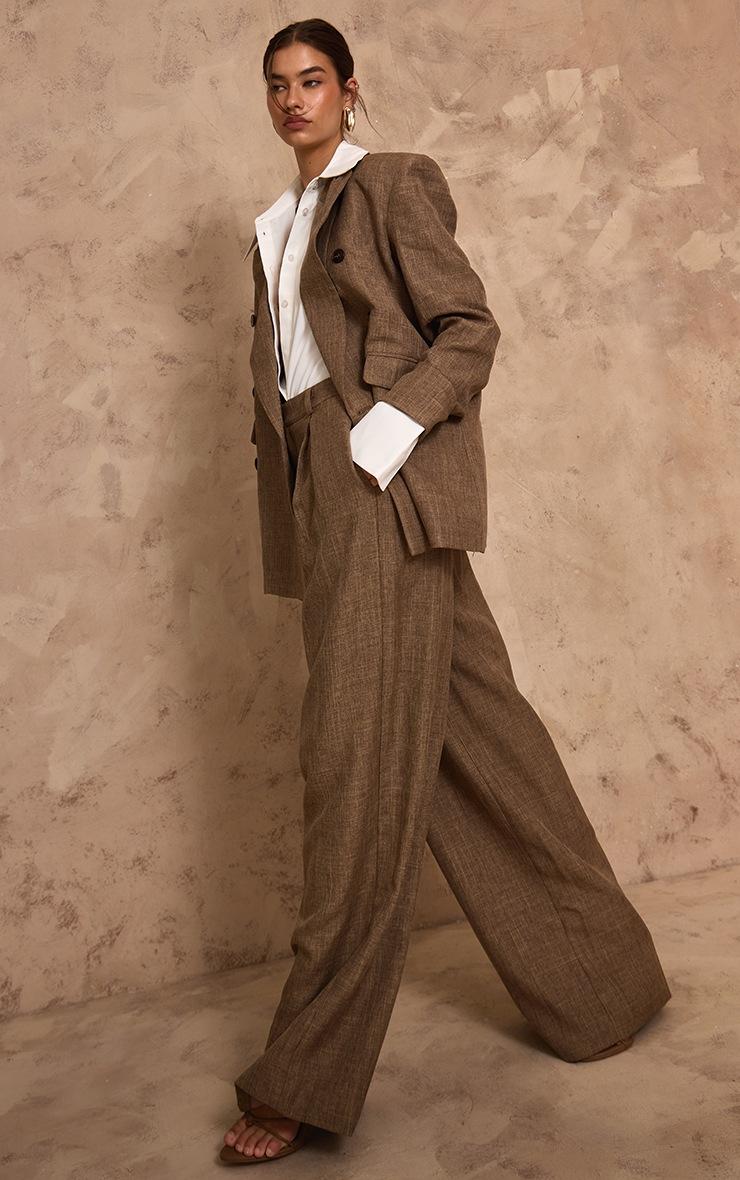Pretty Little Thing PLT Label Chocolate Brown Textured Double Breasted Blazer