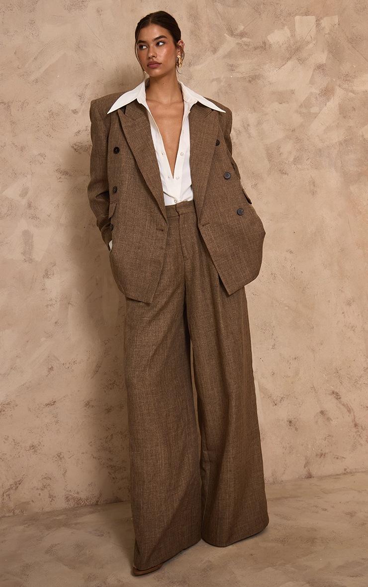 Pretty Little Thing PLT Label Chocolate Brown Textured Wide Leg Pants