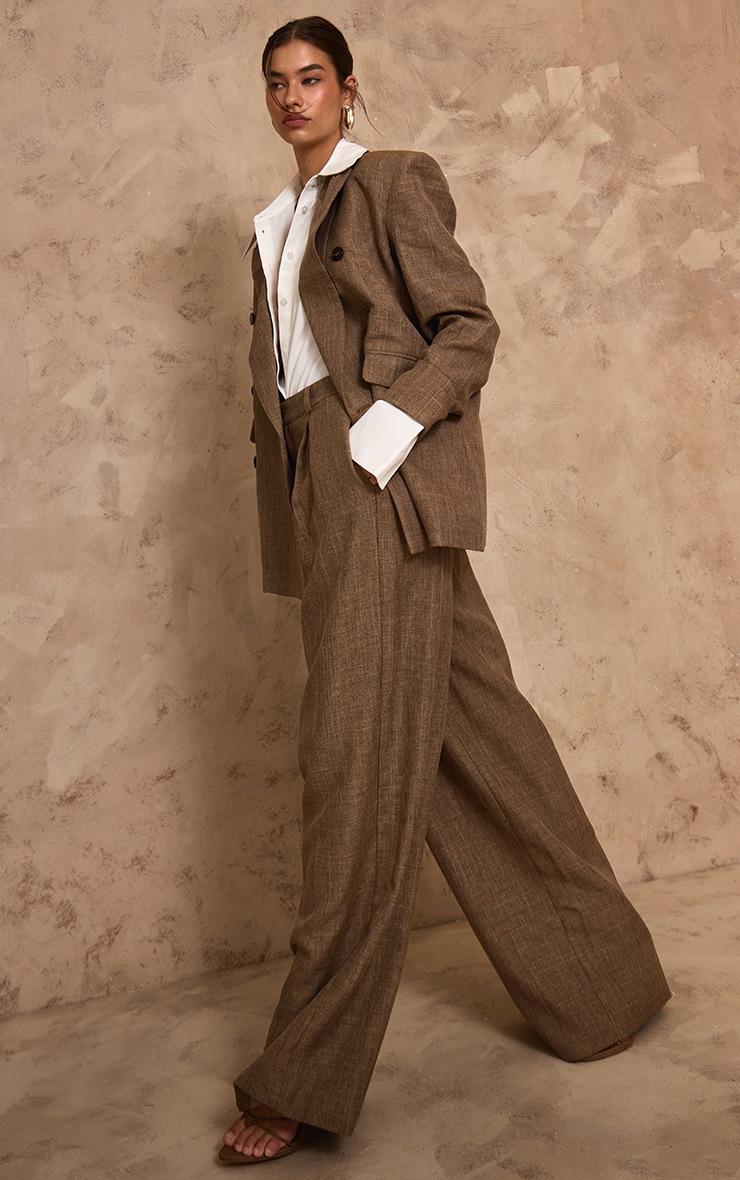 Pretty Little Thing PLT Label Chocolate Brown Textured Wide Leg Pants