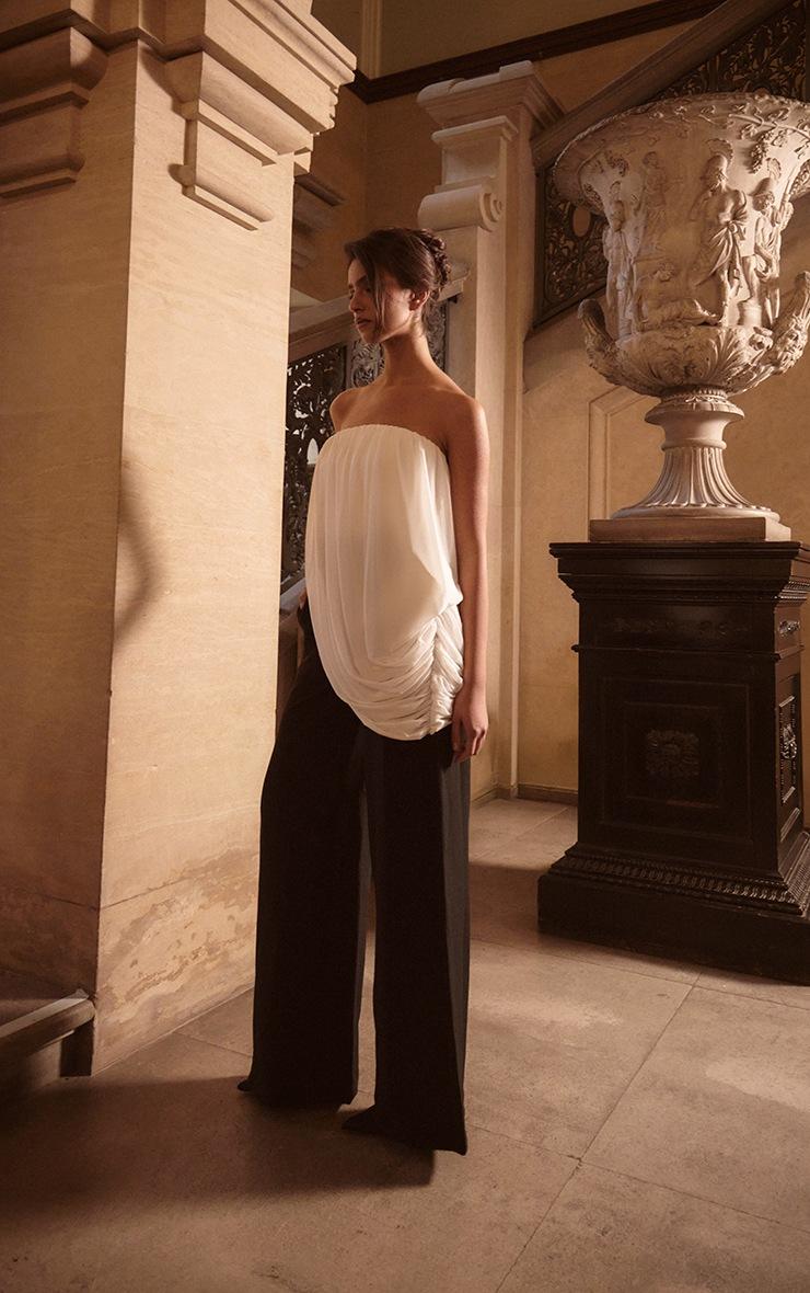 Pretty Little Thing PLT Label Monochrome Draped Mesh Jumpsuit