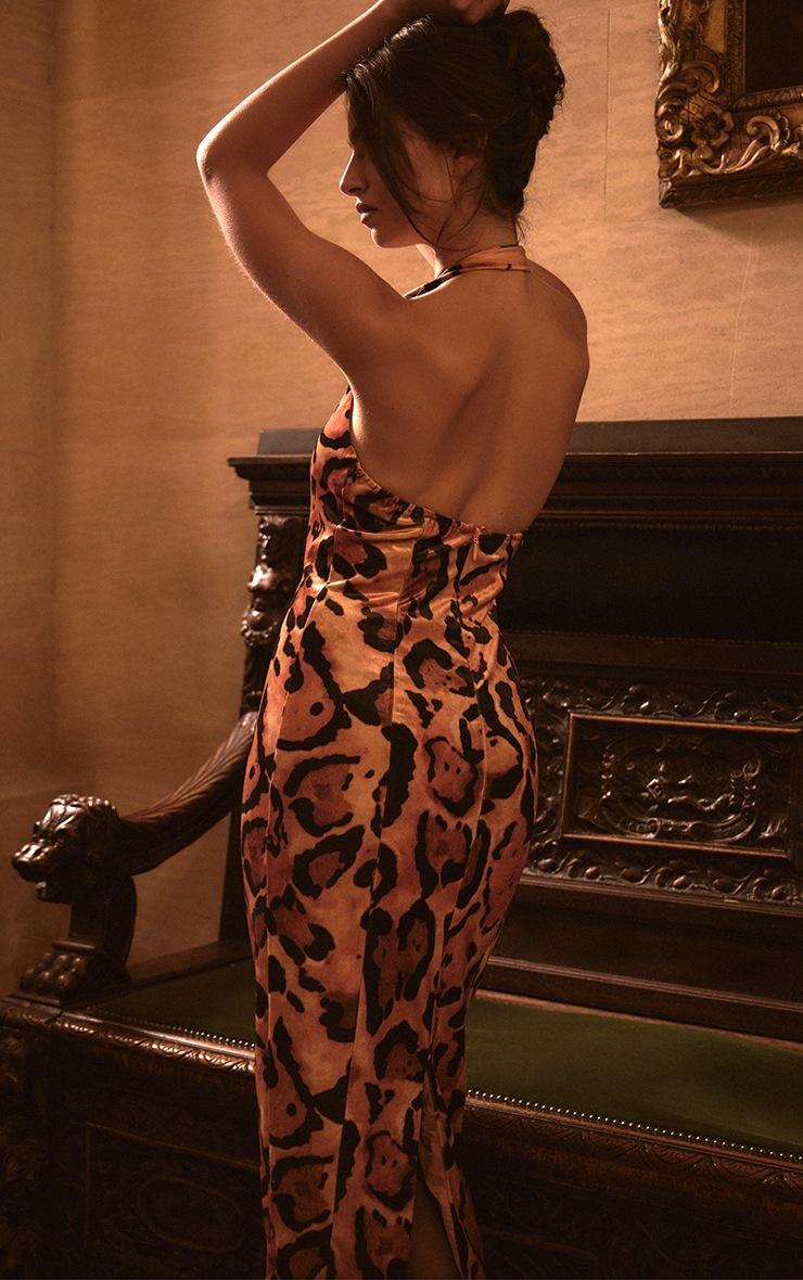 Pretty Little Thing PLT Label Multi Leopard Printed Velvet Halterneck Midaxi Dress