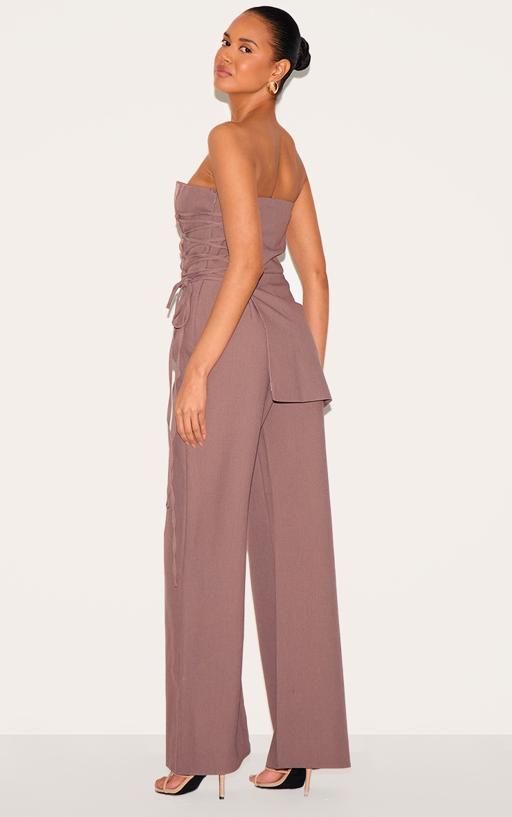 Pretty Little Thing PLT Label Mushroom Overlay Panel Laced Up Tailored Jumpsuit