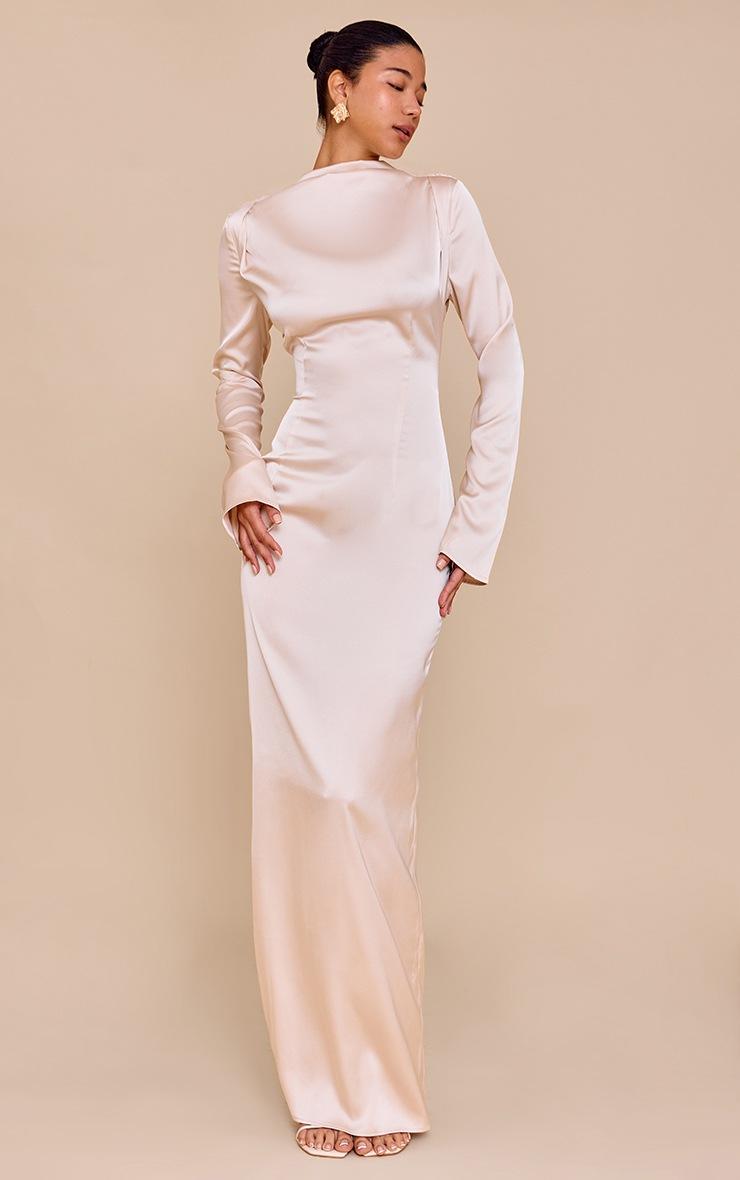 Pretty Little Thing PLT Label Oyster Satin Cowl Back Maxi Dress