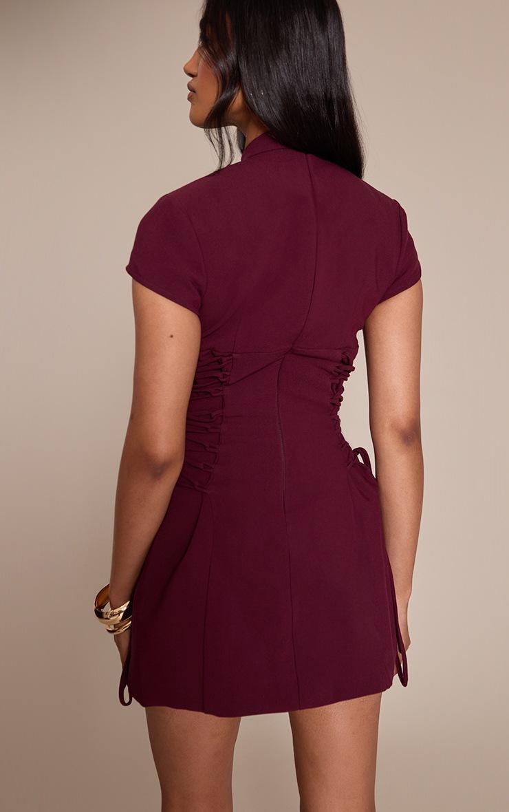 Pretty Little Thing PLT Label Plum Tailored Band Collar Lace Up A-line Dress
