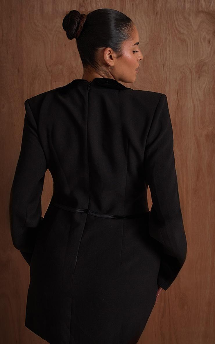 Pretty Little Thing PLT Label Plus Black Velvet Lapel Bow Detail Blazer Dress