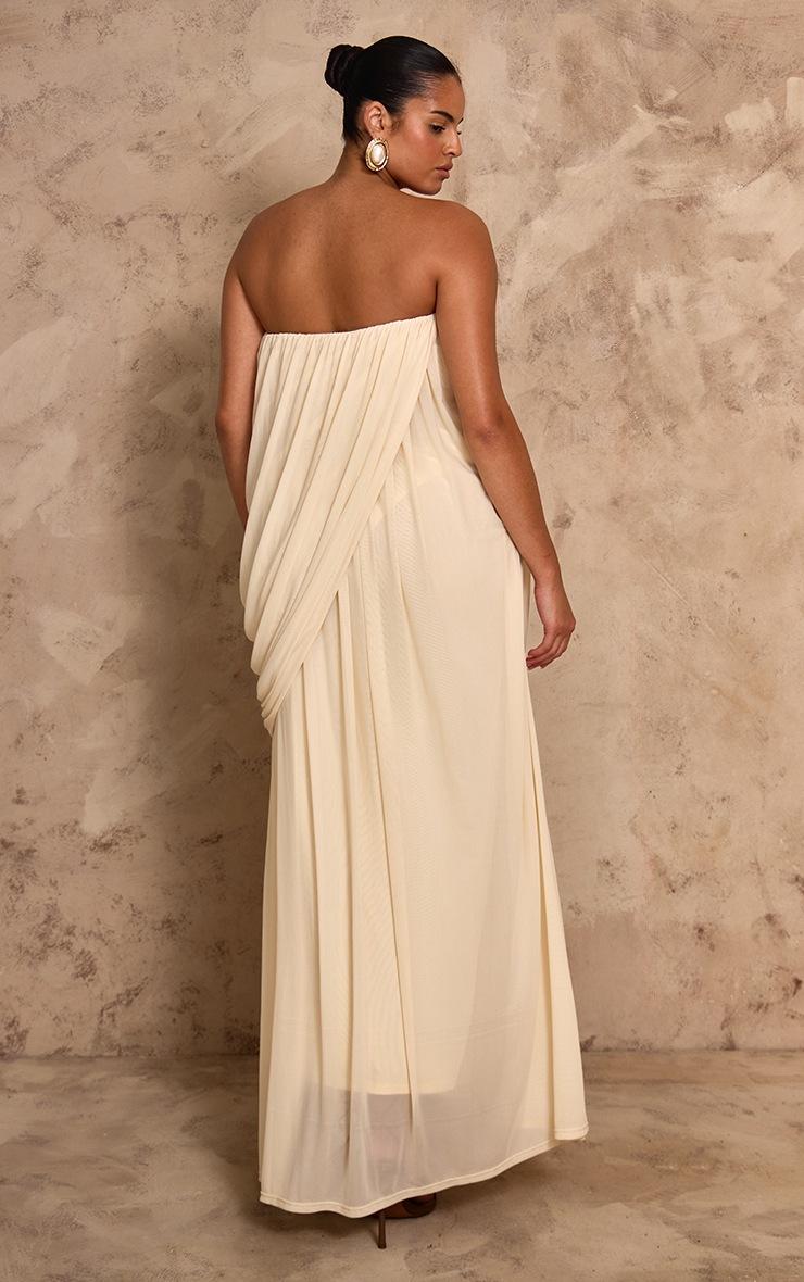 Pretty Little Thing PLT Label Plus Cream Mesh Drape Bandeau Maxi Dress