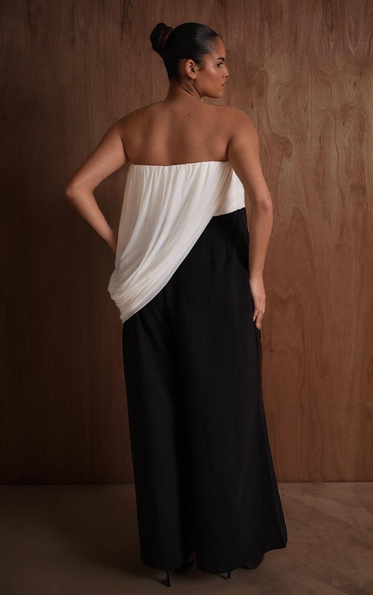 Pretty Little Thing PLT Label Plus Monochrome Draped Mesh Jumpsuit