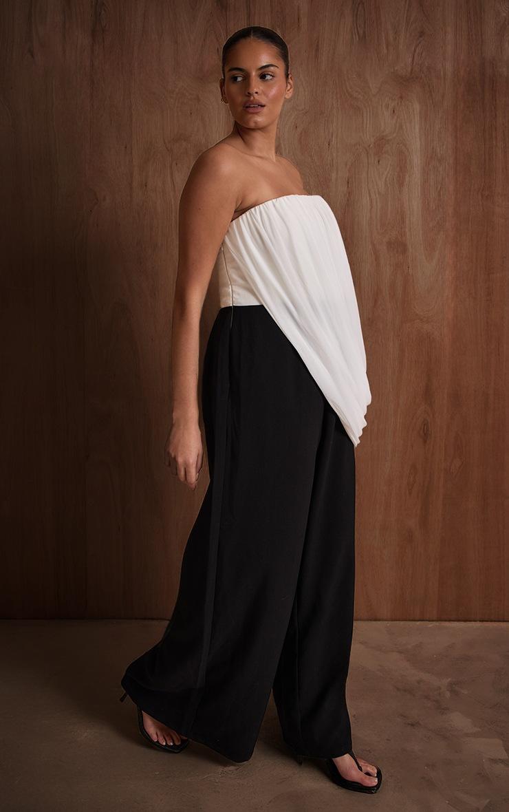 Pretty Little Thing PLT Label Plus Monochrome Draped Mesh Jumpsuit