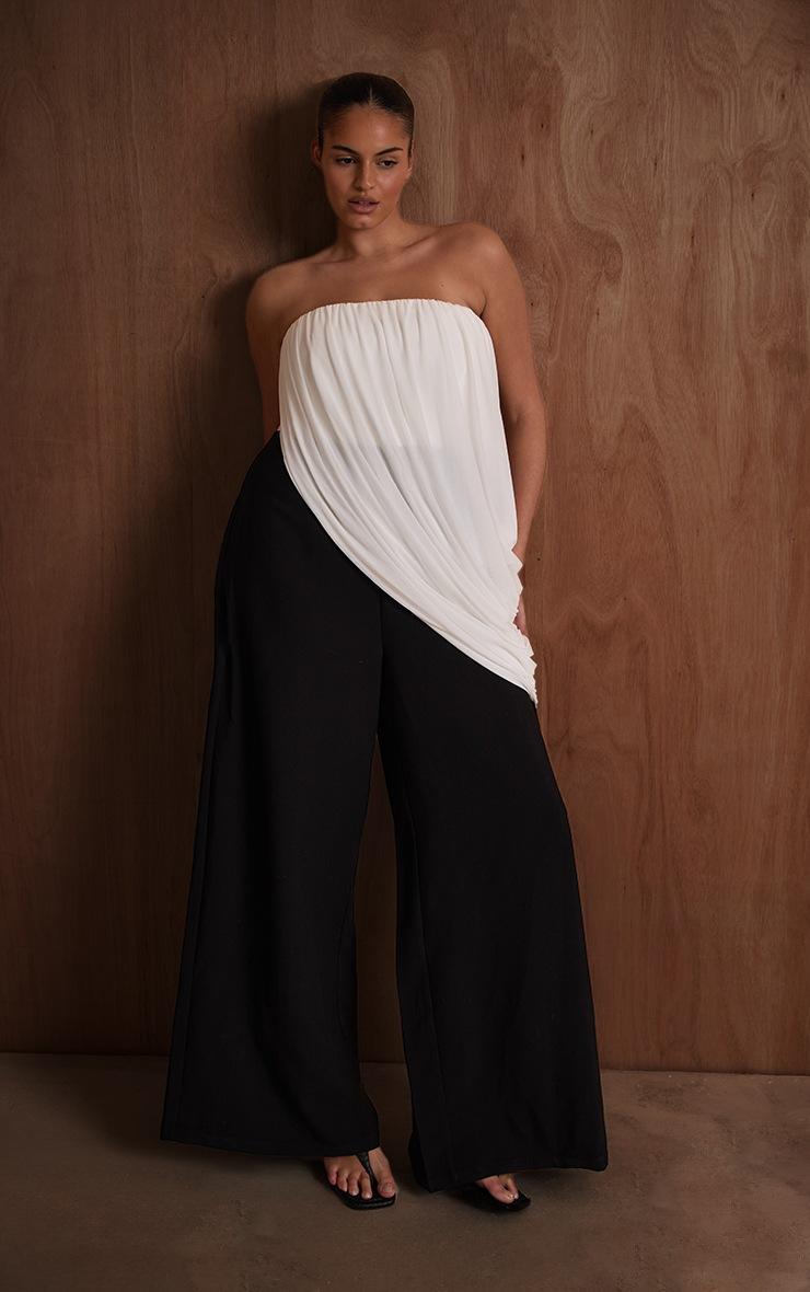 Pretty Little Thing PLT Label Plus Monochrome Draped Mesh Jumpsuit