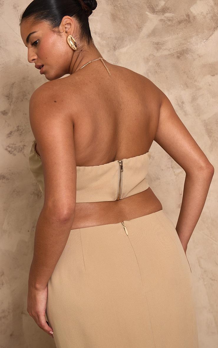 Pretty Little Thing PLT Label Plus Stone Woven Embroidered Pleat Detail Gold Trim Top