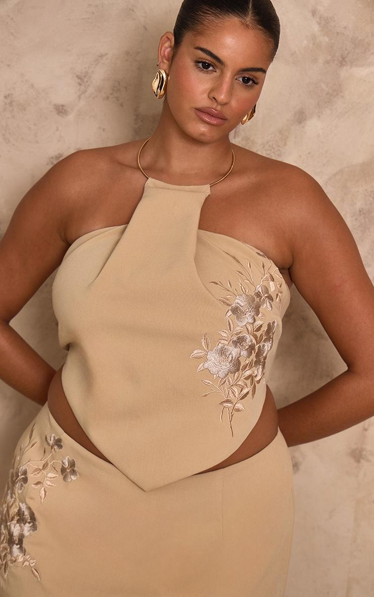 Pretty Little Thing PLT Label Plus Stone Woven Embroidered Pleat Detail Gold Trim Top