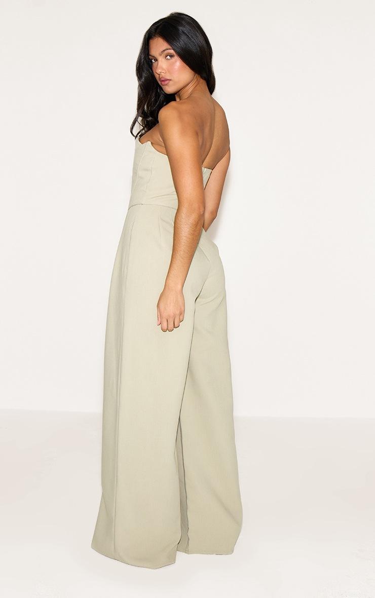 Pretty Little Thing PLT Label Sage Corset Bust Detail Wide Leg Tailored Jumpsuit