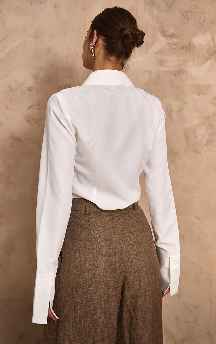 Pretty Little Thing PLT Label White Oversized Collar Button Down Fitted Shirt