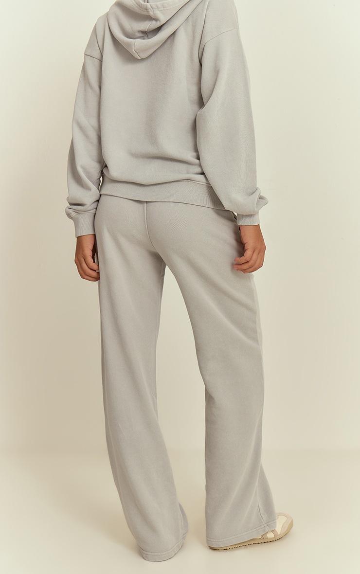 Pretty Little Thing PLT Light Grey Embroidered Acid Wash Loopback Straight Leg Sweatpant