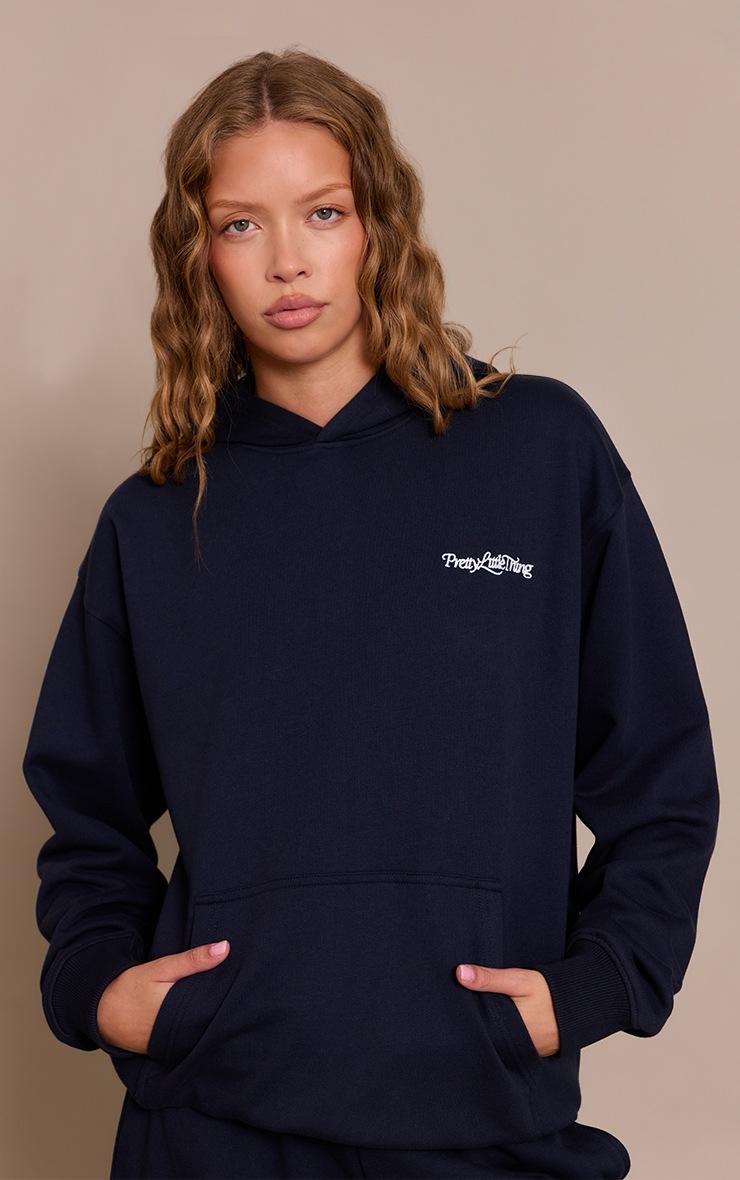 Pretty Little Thing PLT Navy 440 GSM Heavyweight Cotton Loopback Hoodie