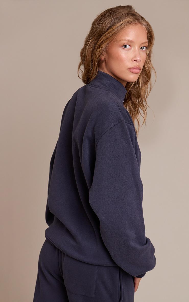 Pretty Little Thing PLT Navy Cotton Fleece Quarter Zip Sweatshirt