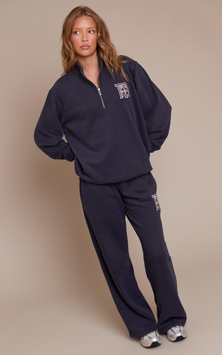 Pretty Little Thing PLT Navy Cotton Fleece Quarter Zip Sweatshirt