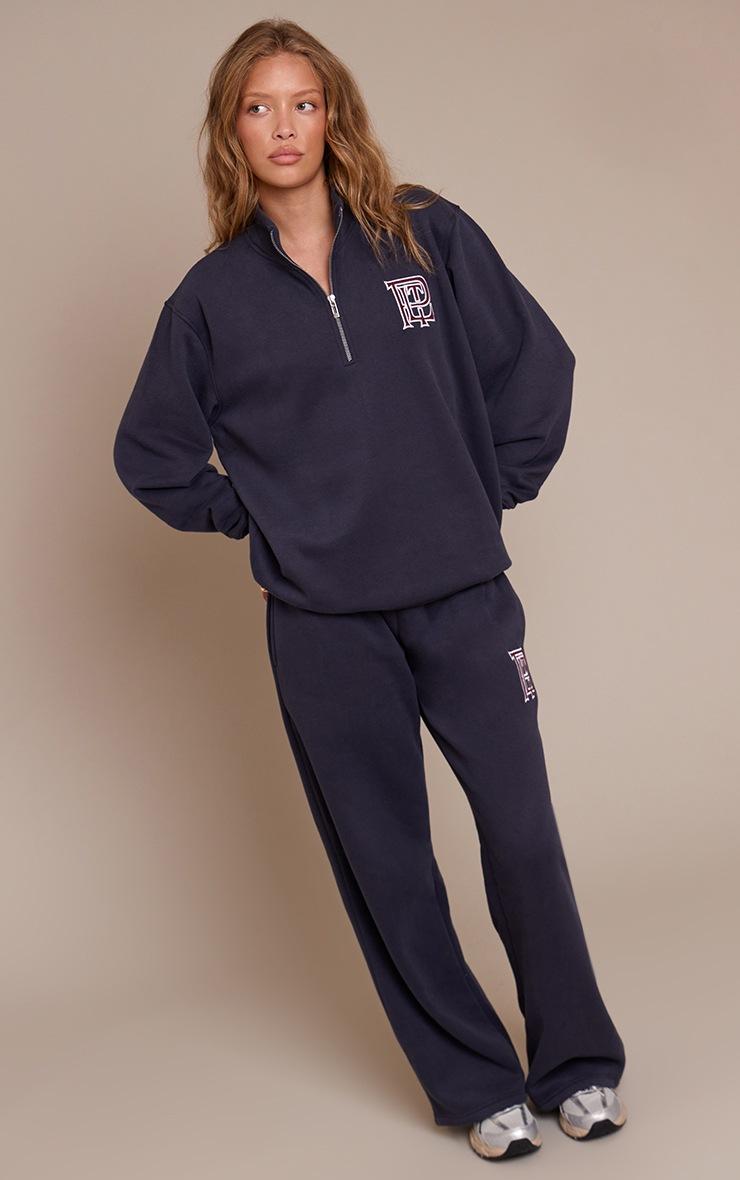 Pretty Little Thing PLT Navy Cotton Fleece Straight Leg Sweatpants