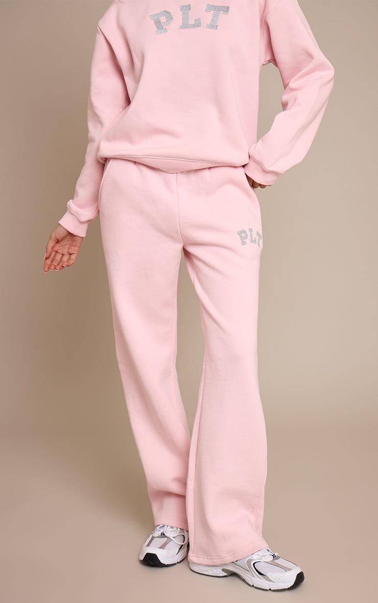 Pretty Little Thing PLT Pink Glitter Logo Straight Leg Sweatpant