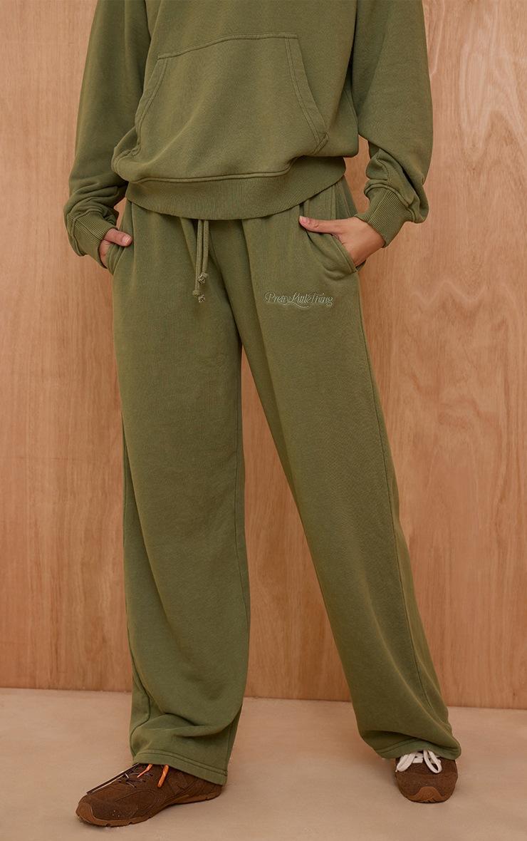 Pretty Little Thing PLT Sage Embroidered Acid Wash Loopback Straight Leg Sweatpant