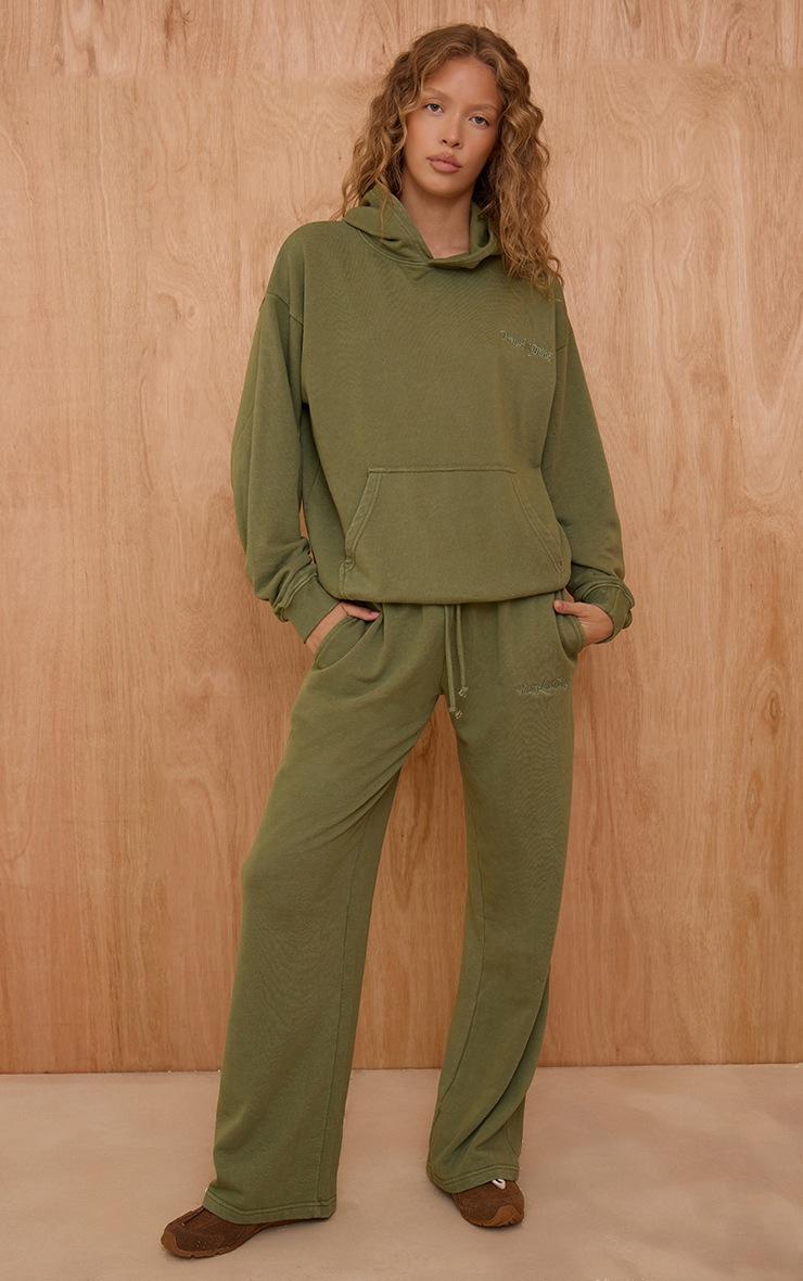 Pretty Little Thing PLT Sage Embroidered Acid Wash Loopback Straight Leg Sweatpant