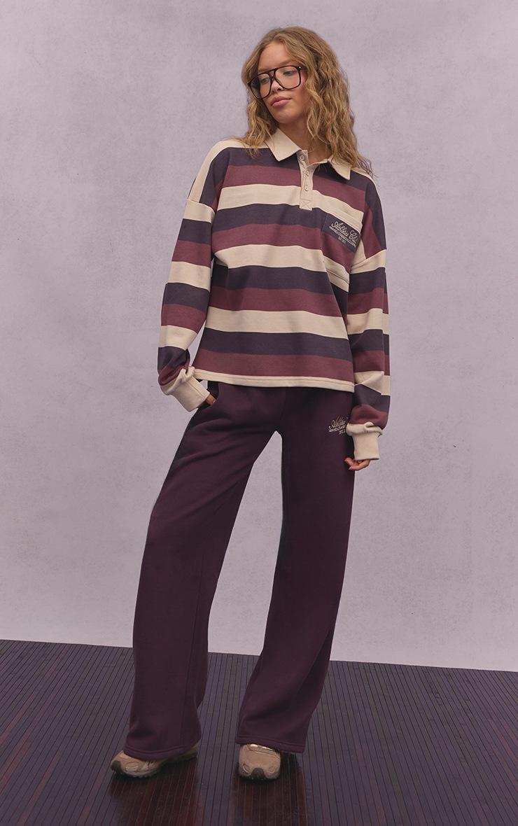 Pretty Little Thing Plum And Cream Athletics Club Stripe Polo Tshirt