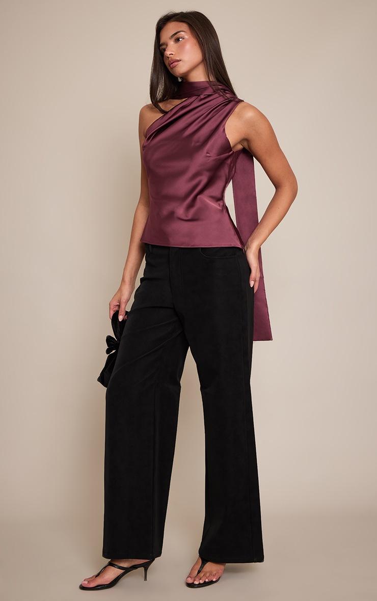 Pretty Little Thing Plum Asymmetric Scarf Detail Top