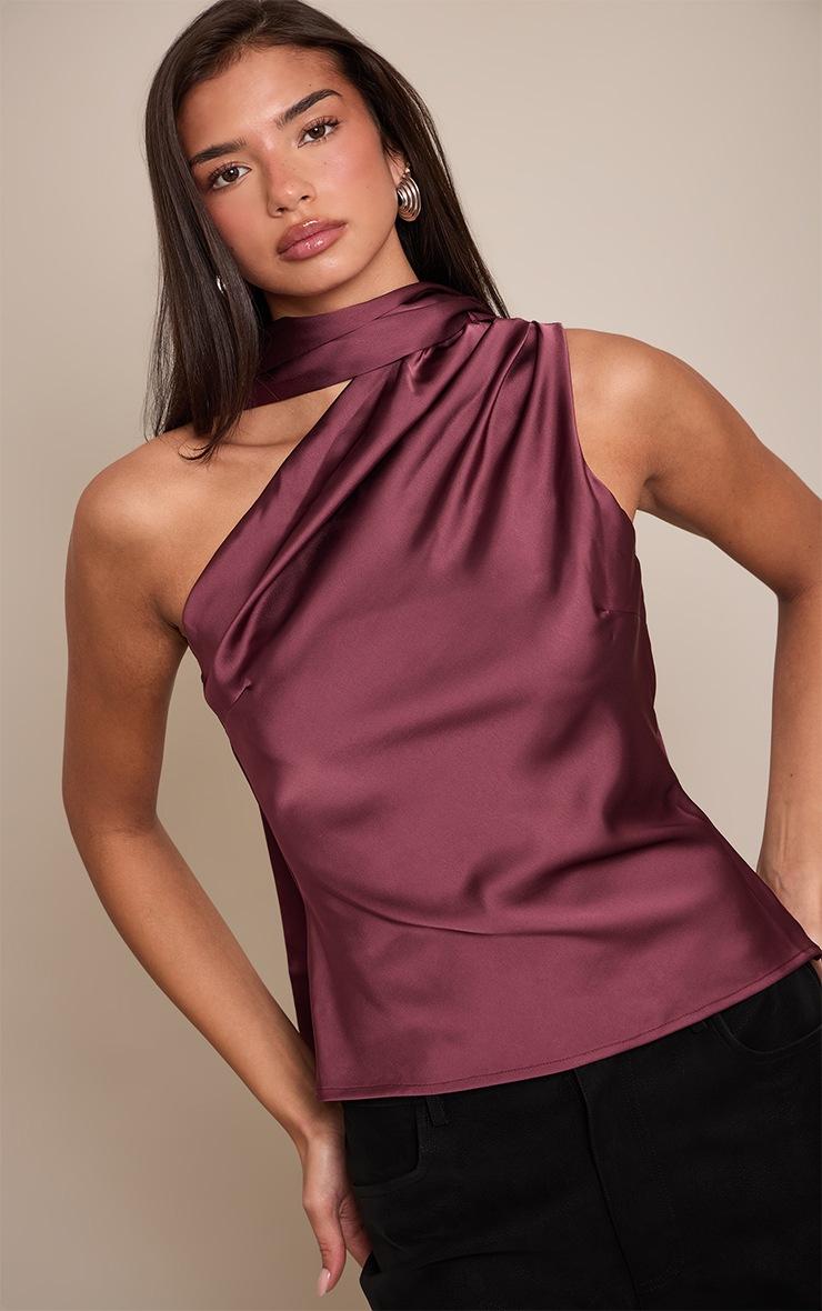 Pretty Little Thing Plum Asymmetric Scarf Detail Top
