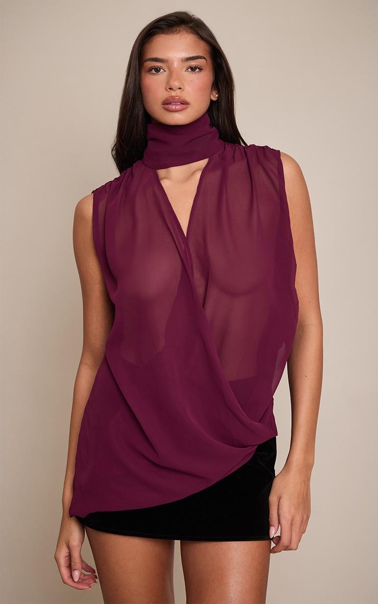 Pretty Little Thing Plum Chiffon Extreme Plunge Top