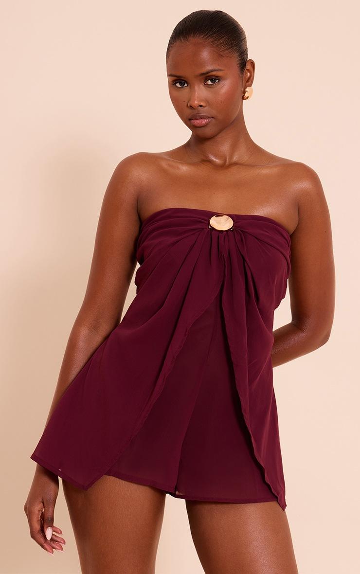Pretty Little Thing Plum Chiffon Trim Detail Bandeau Romper