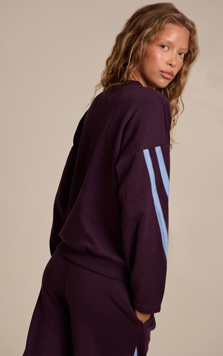 Pretty Little Thing Plum Contrast Striped Oversized Sweatshirt