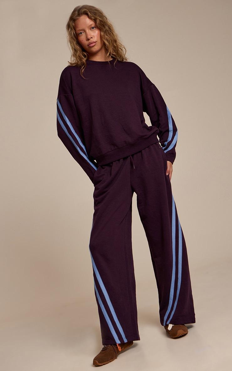 Pretty Little Thing Plum Contrast Striped Oversized Sweatshirt